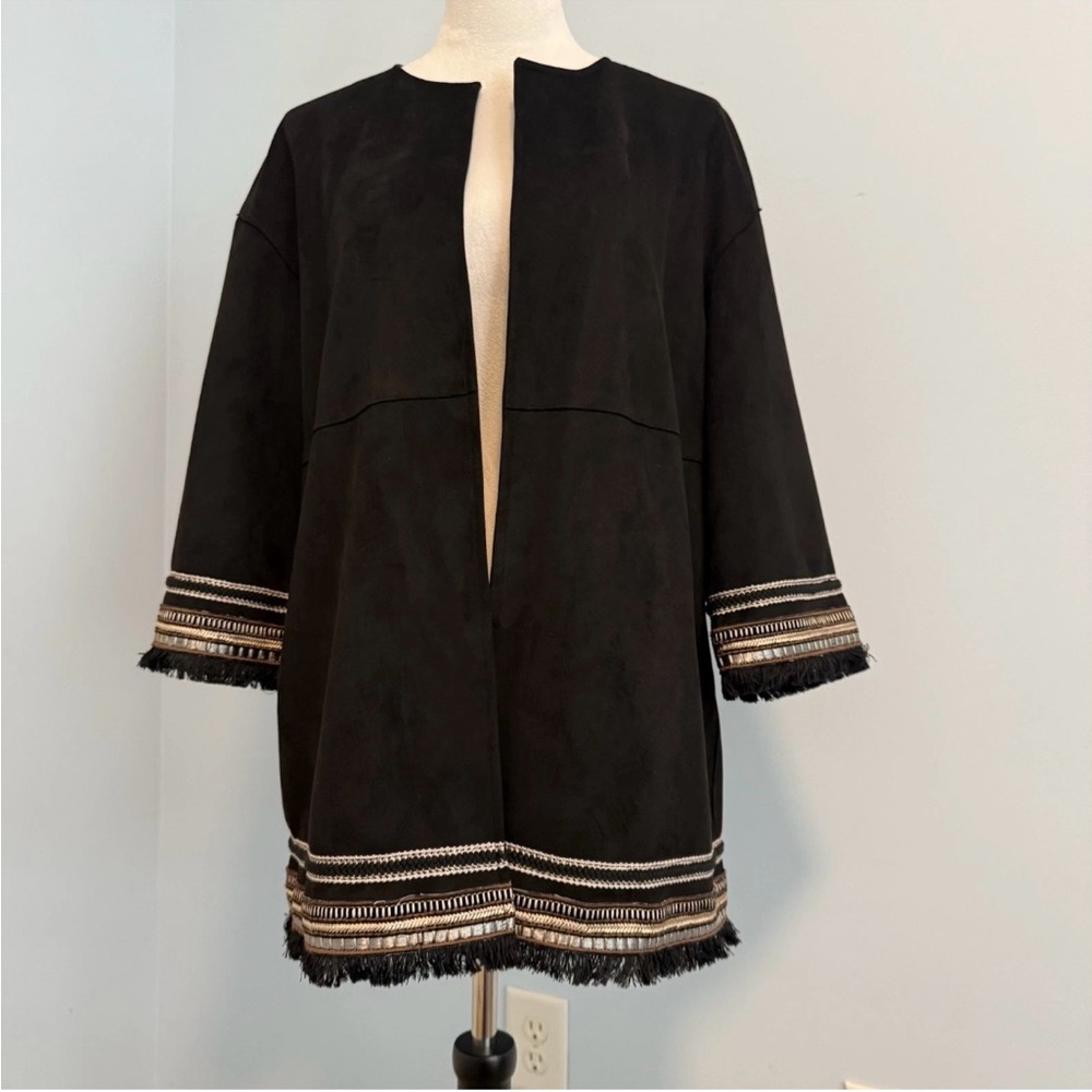 Zara Jacket Blazer Beaded Detail Open Front Black Size S